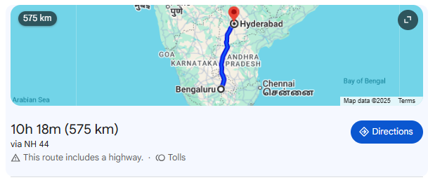 bangalore to hyderabad distance